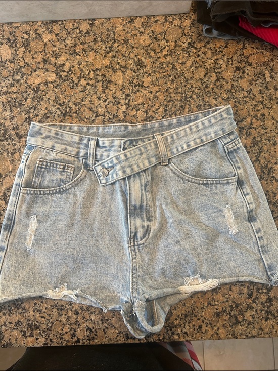 Pants - Light Blue Distressed Denim Shorts - Women